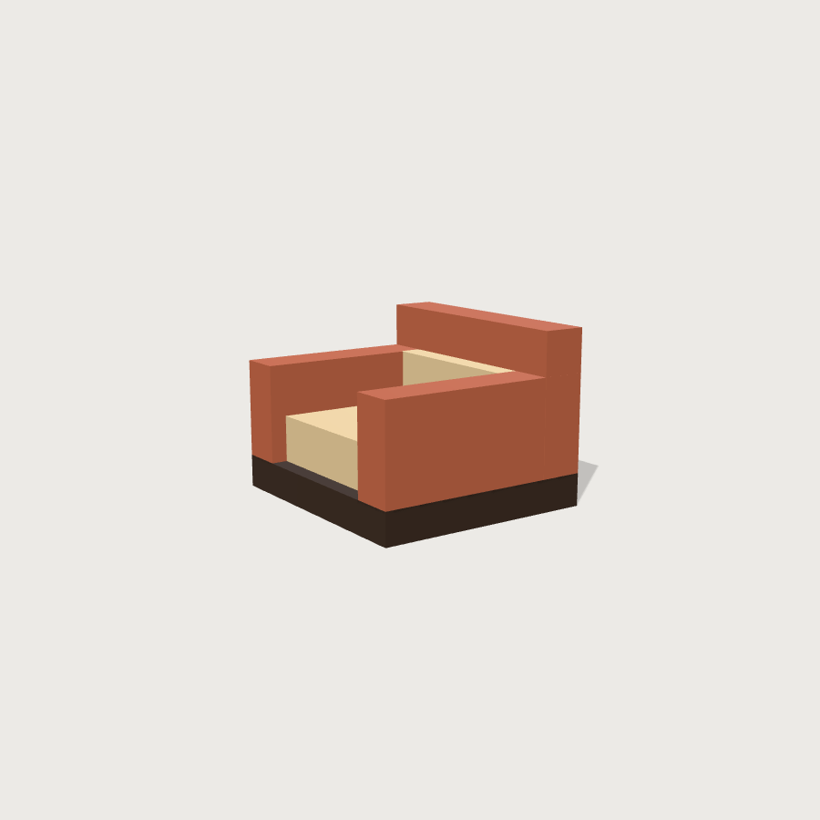 Armchair low-poly 3D model, detail render