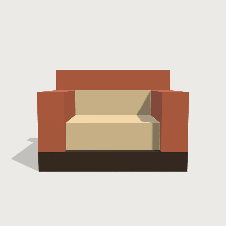 Armchair low-poly 3D model, front render