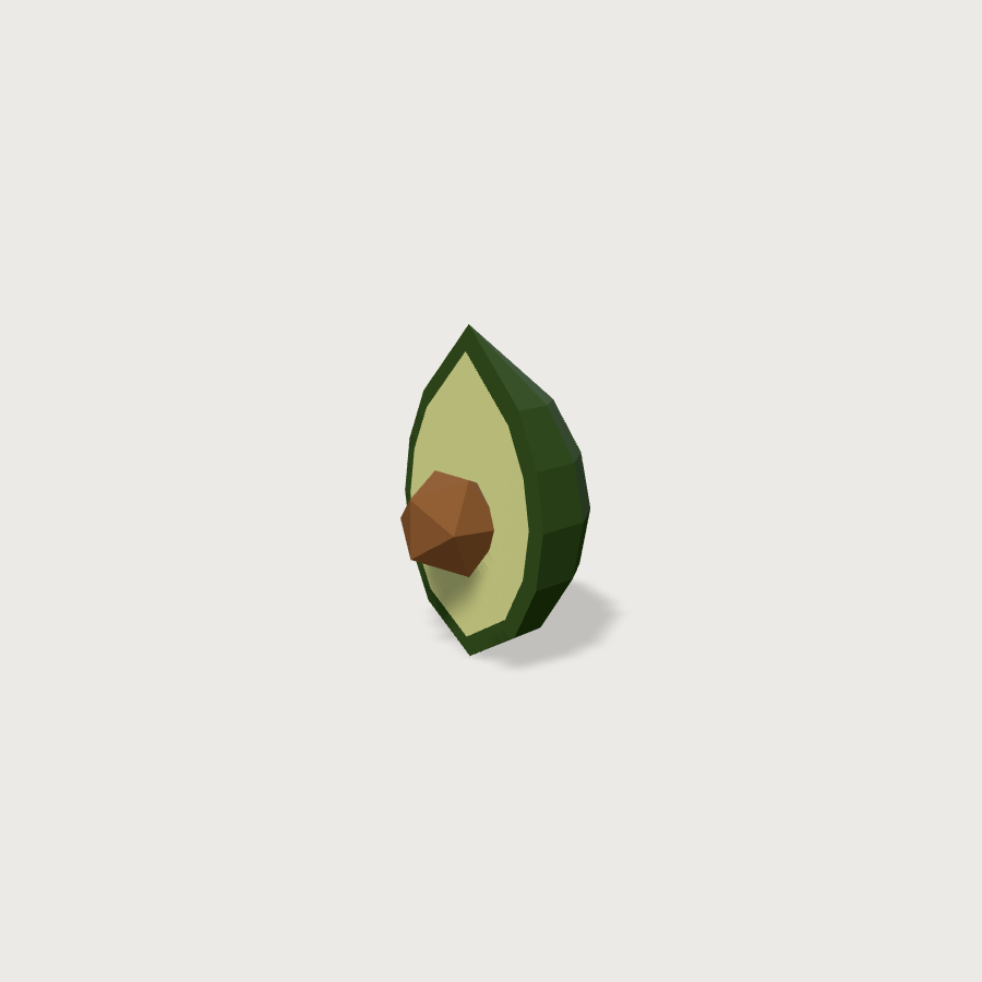 Avocado low-poly 3D model, detail render
