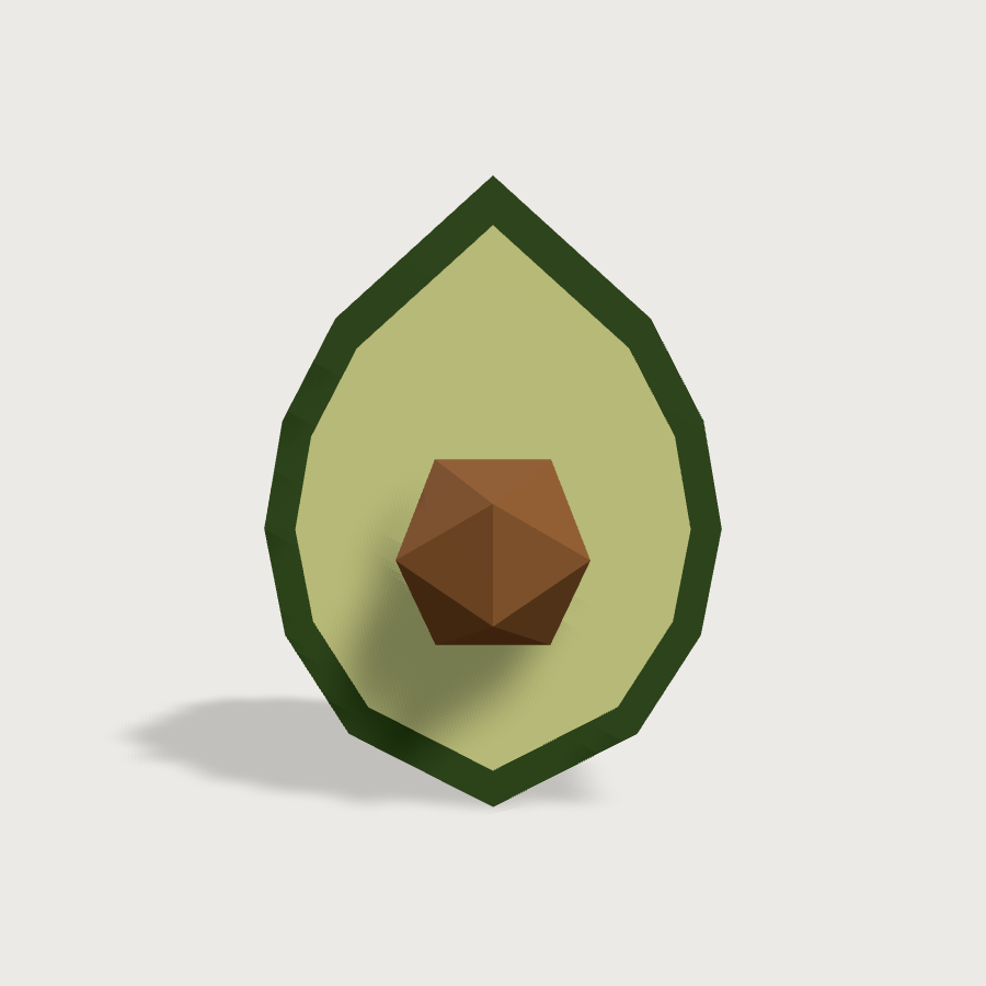 Avocado low-poly 3D model, front render