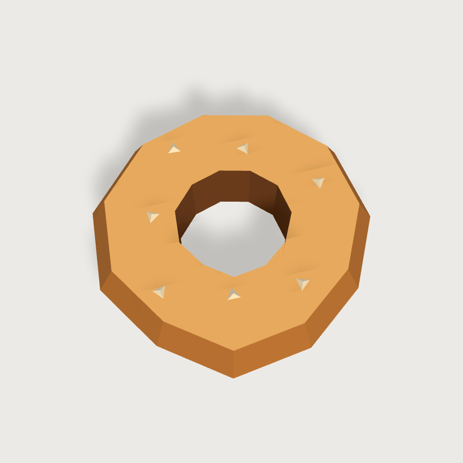 Bagel low-poly 3D model, top render