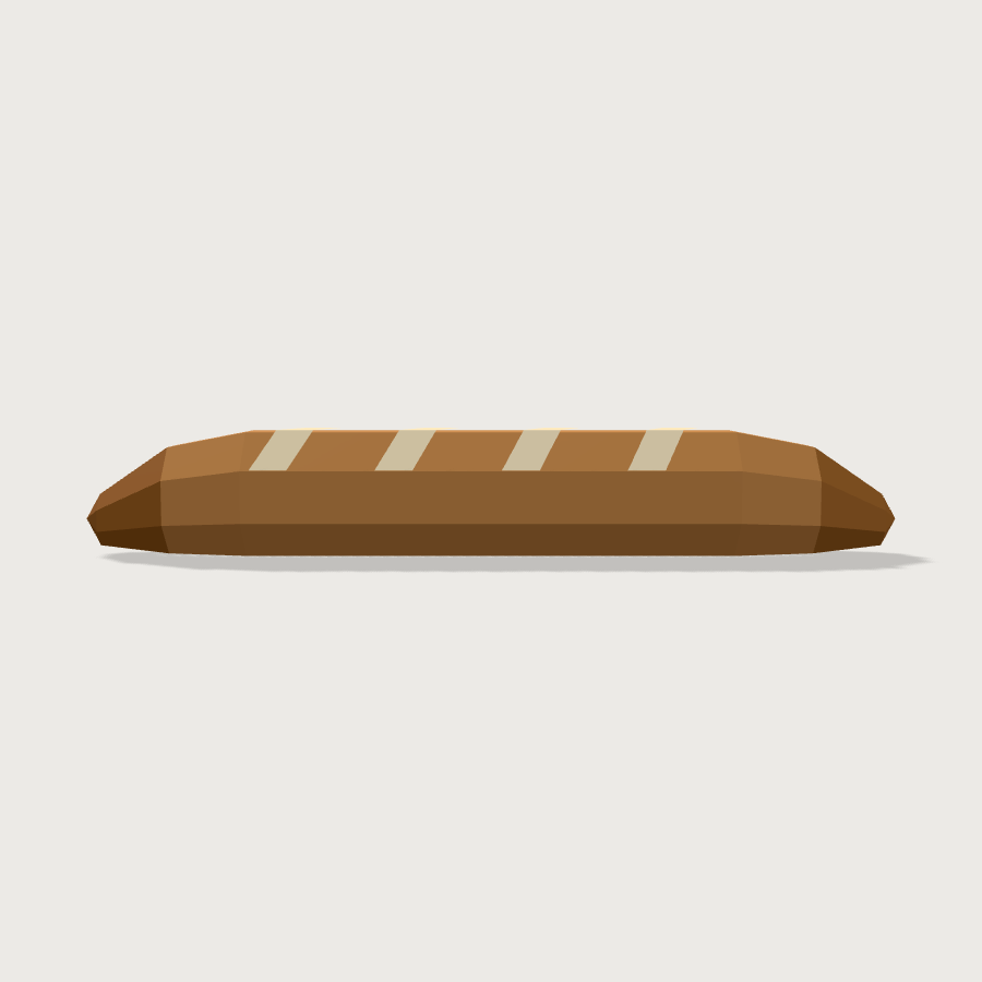 Baguette low-poly 3D model, back render