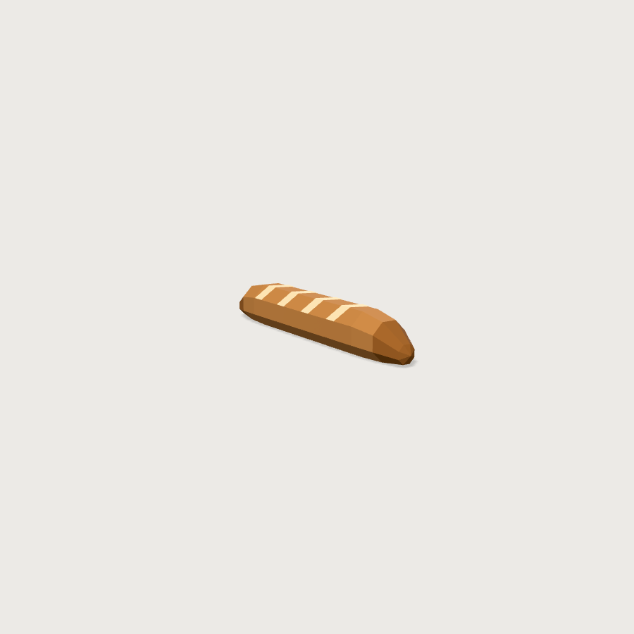 Baguette low-poly 3D model, detail render