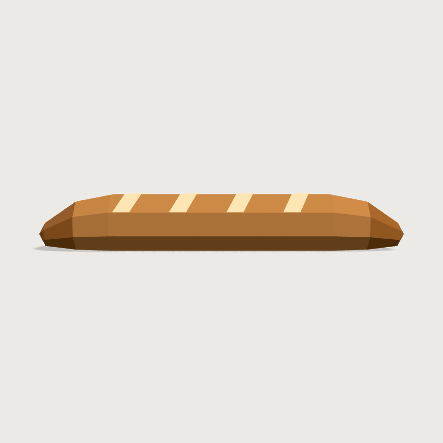 Baguette low-poly 3D model, front render