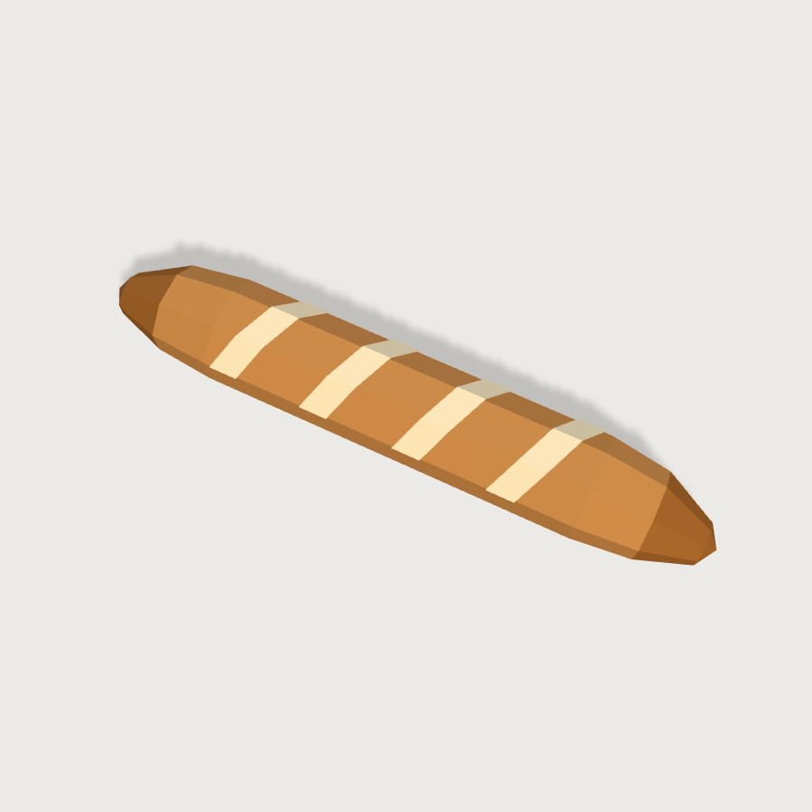 Baguette low-poly 3D model, top render