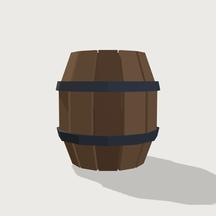 Barrel low-poly 3D model, back render