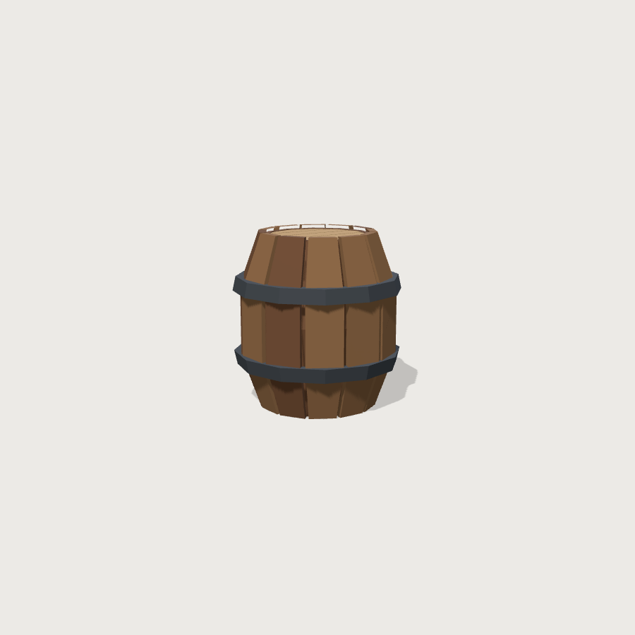 Barrel low-poly 3D model, detail render