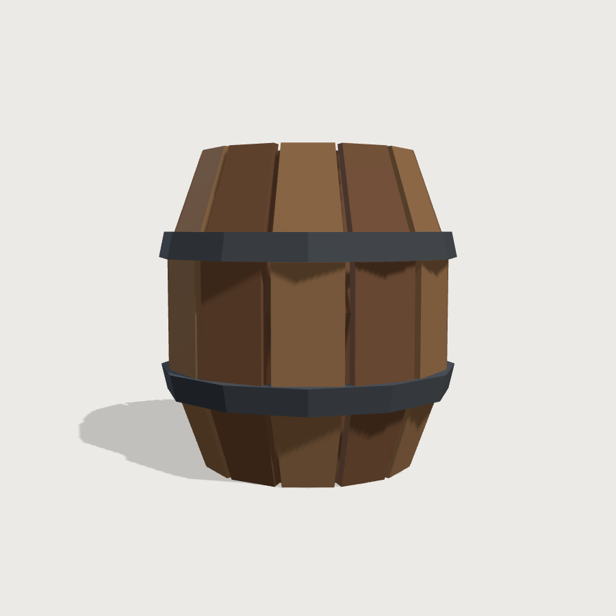 Barrel low-poly 3D model, front render