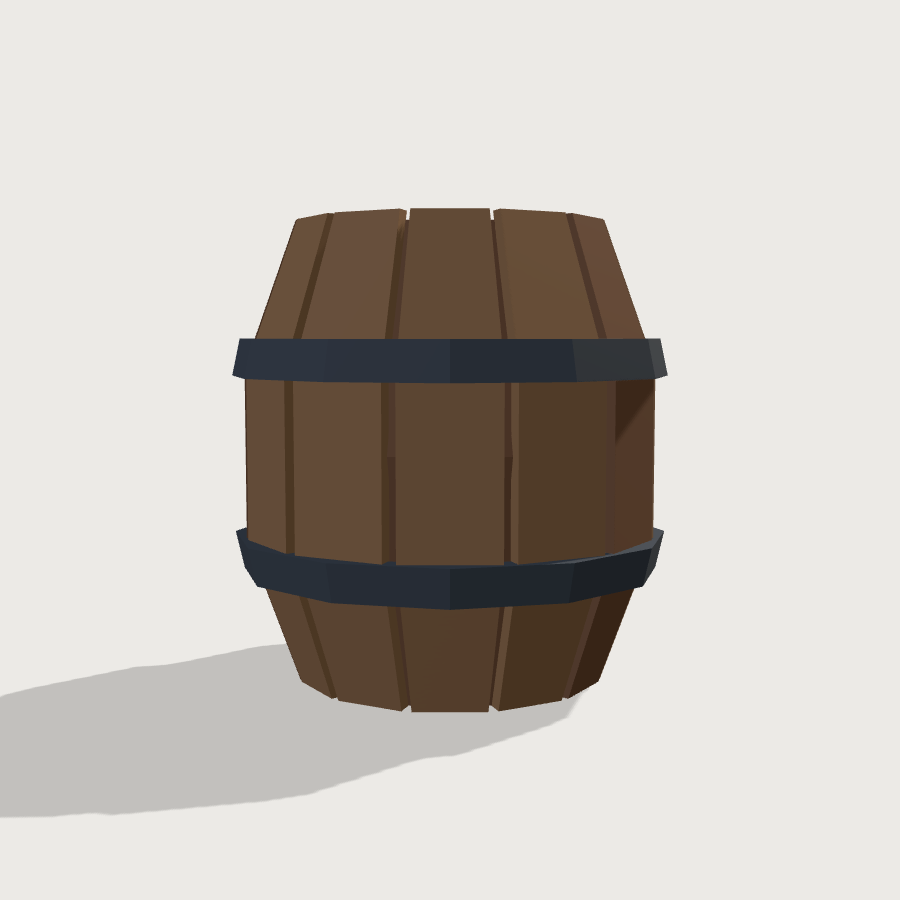 Barrel low-poly 3D model, left render