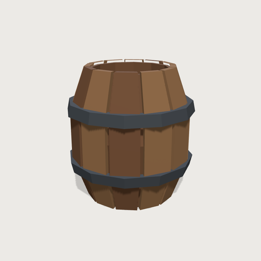 Barrel low-poly 3D model, removed lid render