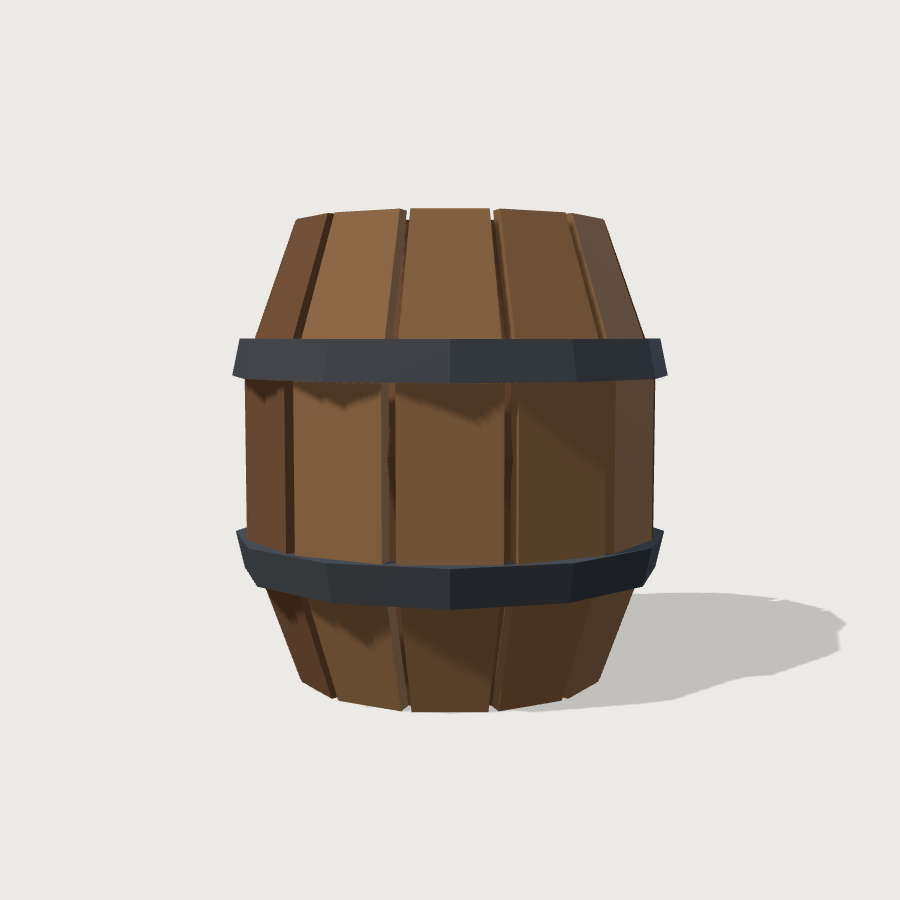 Barrel low-poly 3D model, right render