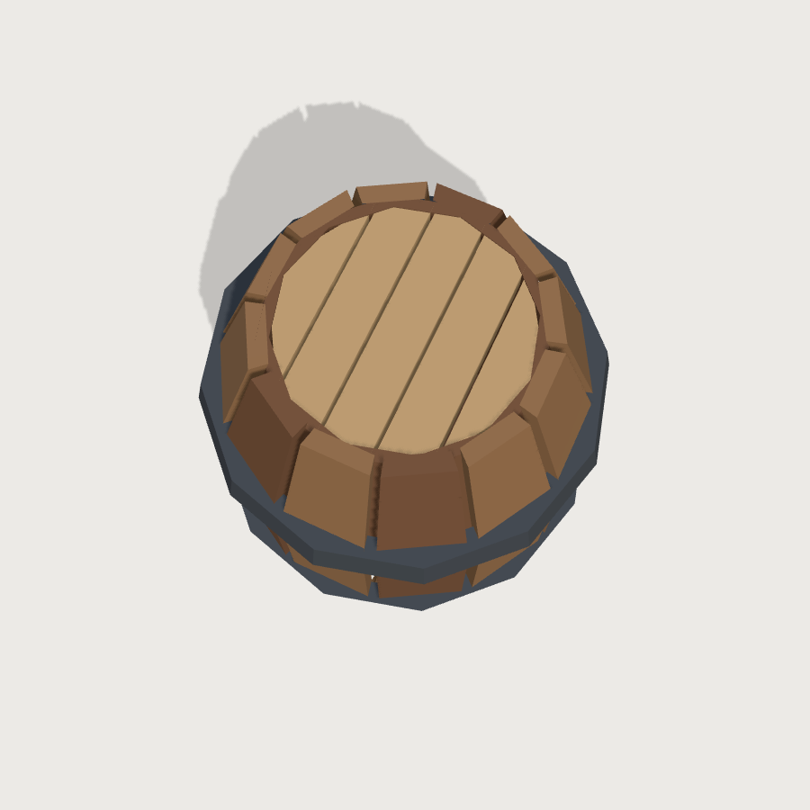 Barrel low-poly 3D model, top render