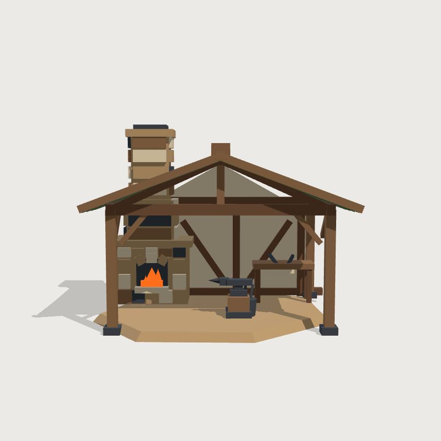 Blacksmith Forge low-poly 3D model, front render