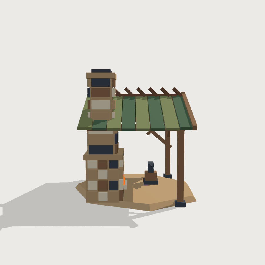 Blacksmith Forge low-poly 3D model, left render