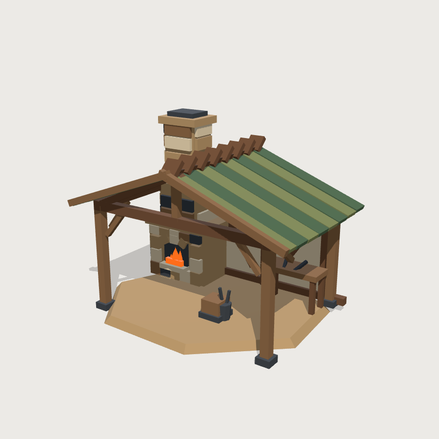 Blacksmith Forge low-poly 3D model, removed anvil render