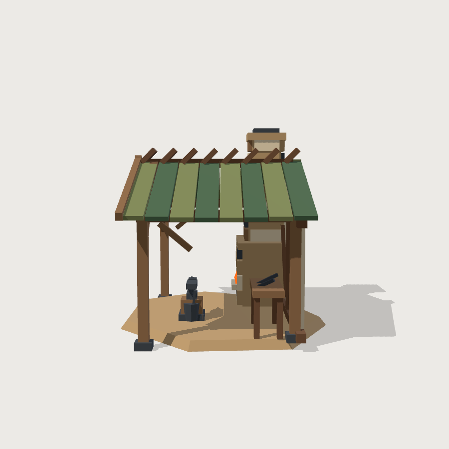 Blacksmith Forge low-poly 3D model, right render
