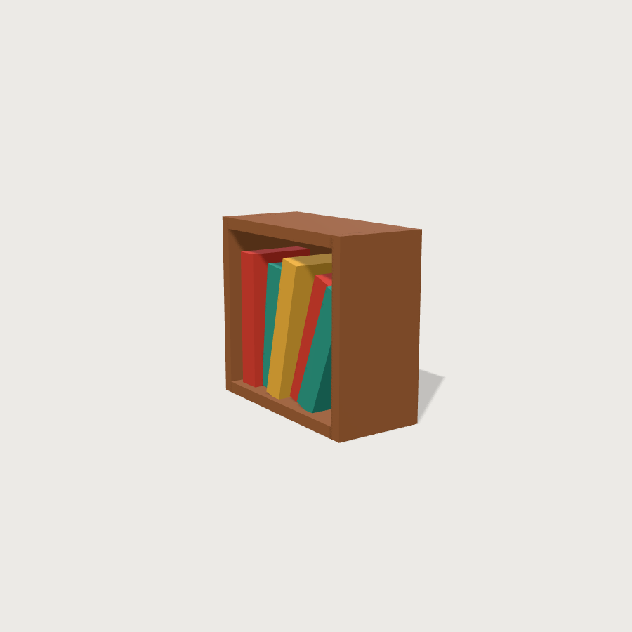 Bookshelf low-poly 3D model, detail render