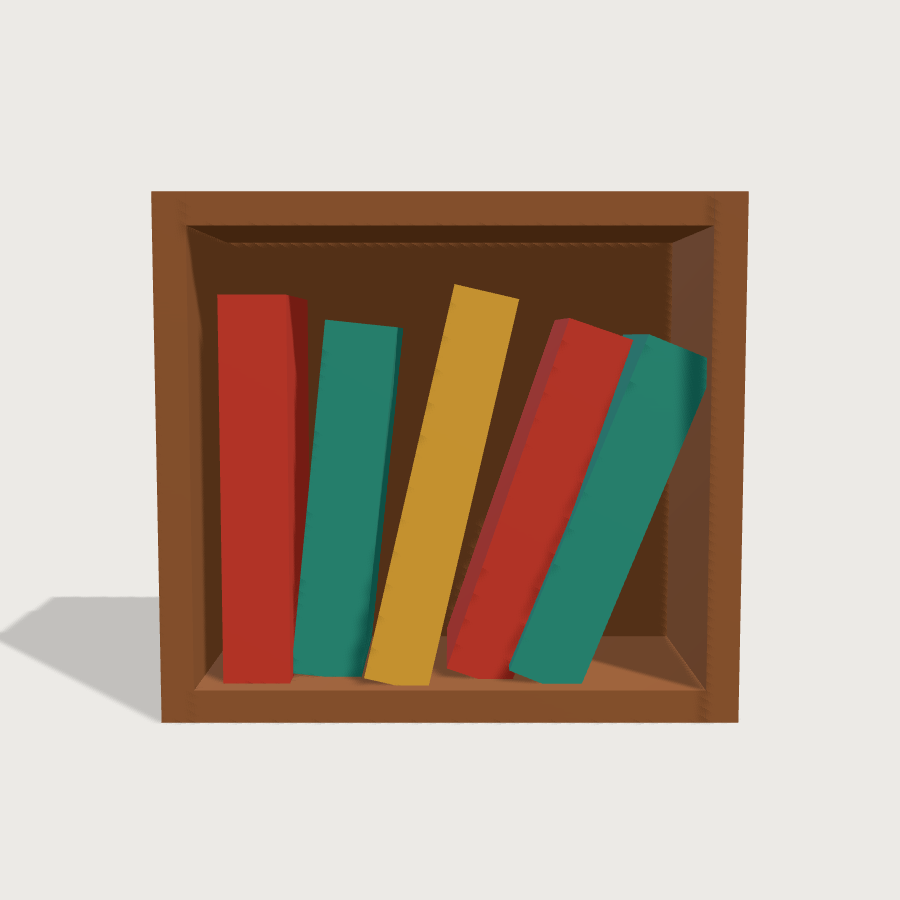 Bookshelf low-poly 3D model, front render