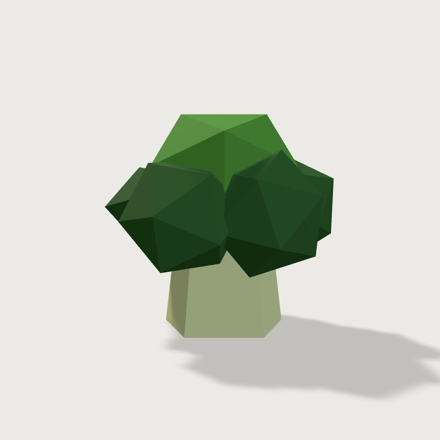 Broccoli low-poly 3D model, back render