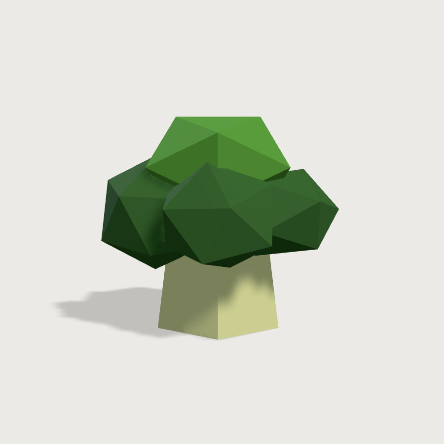 Broccoli low-poly 3D model, front render