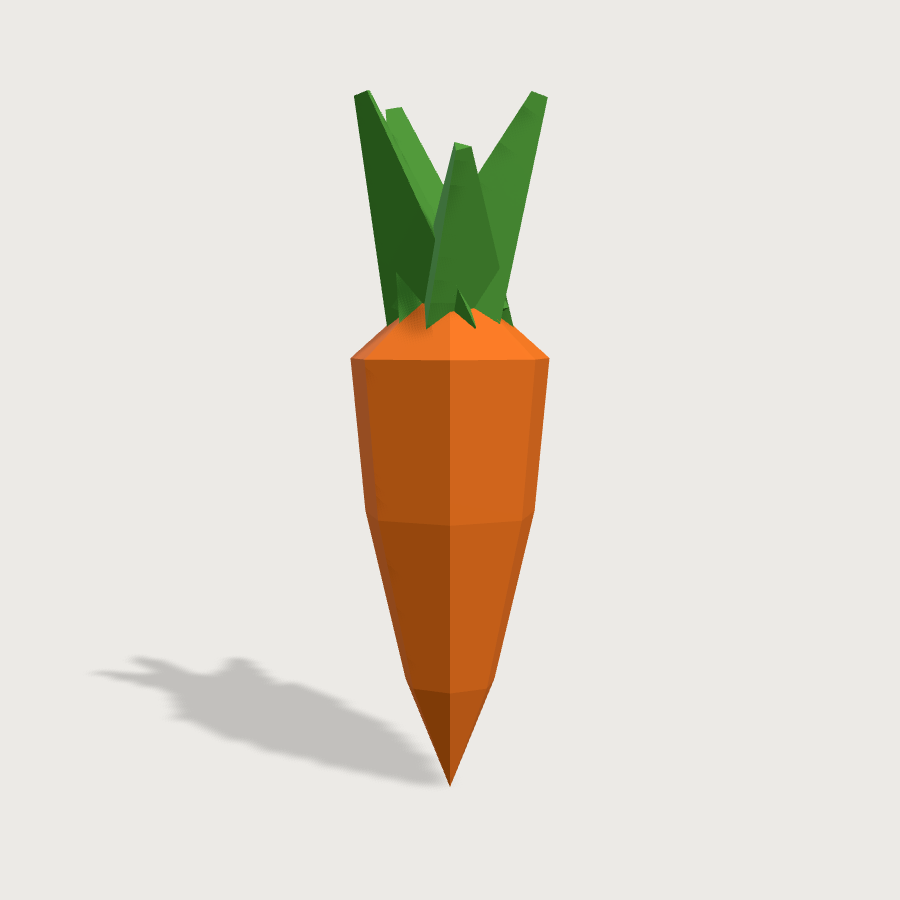 Carrot low-poly 3D model, front render