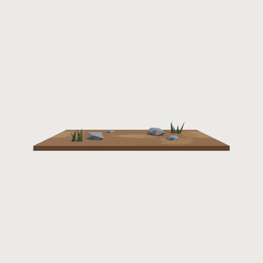 Dirt Ground Tile low-poly 3D model, front render
