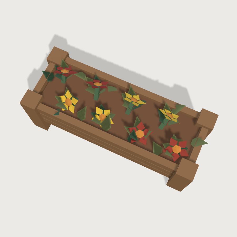 Flower Planter low-poly 3D model, top render