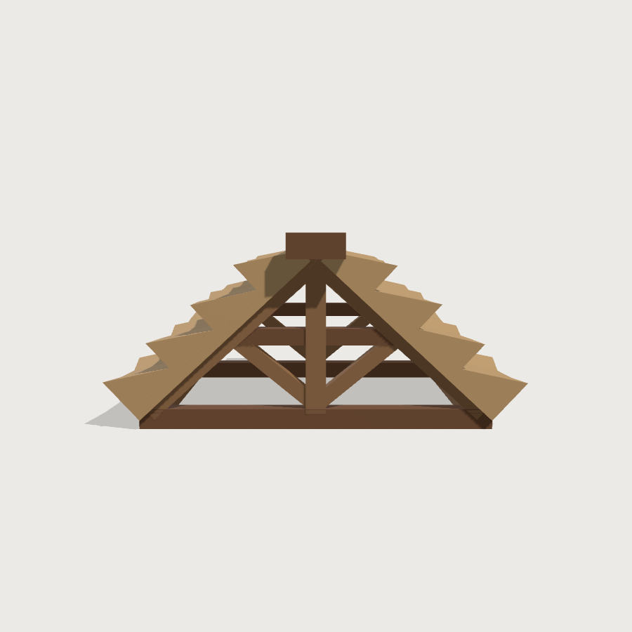 Gable Roof Section low-poly 3D model, front render