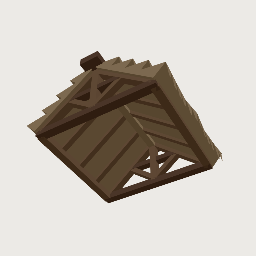 Gable Roof Section low-poly 3D model, low back render