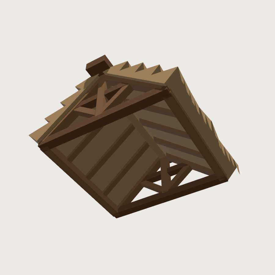 Gable Roof Section low-poly 3D model, low render