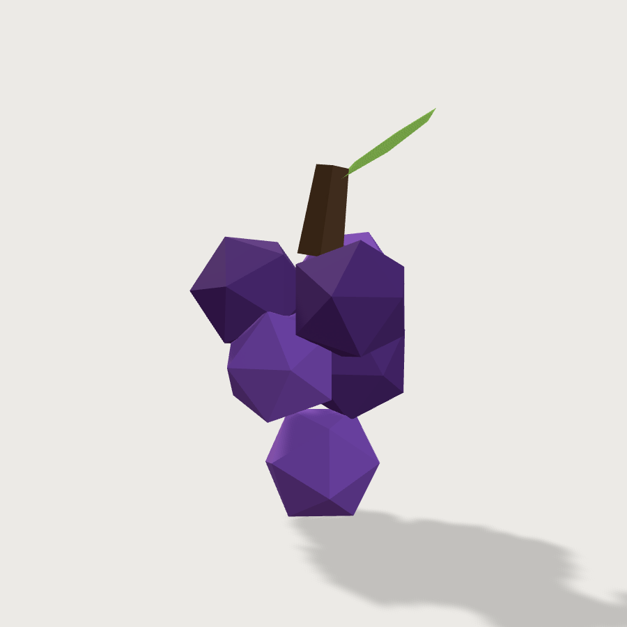 Grapes low-poly 3D model, back render