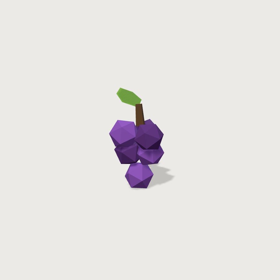 Grapes low-poly 3D model, detail render