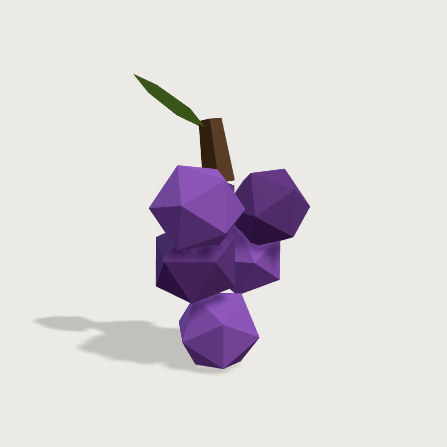 Grapes low-poly 3D model, front render
