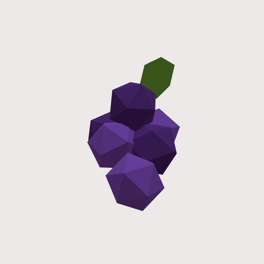 Grapes low-poly 3D model, low back render