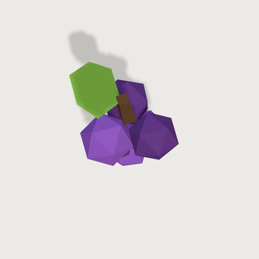 Grapes low-poly 3D model, top render