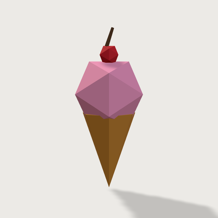 Ice Cream Cone low-poly 3D model, back render