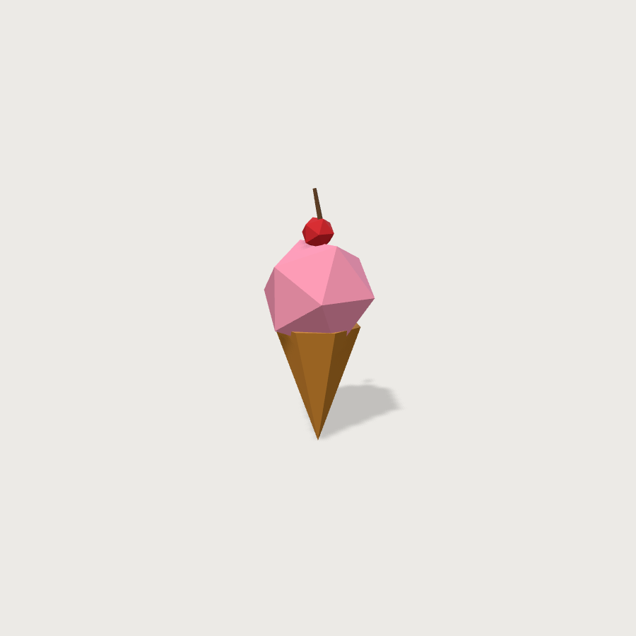 Ice Cream Cone low-poly 3D model, detail render