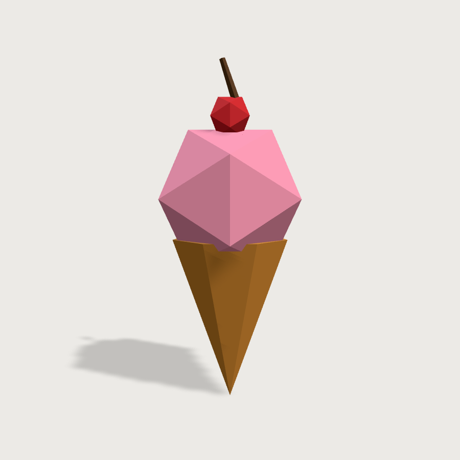 Ice Cream Cone low-poly 3D model, front render