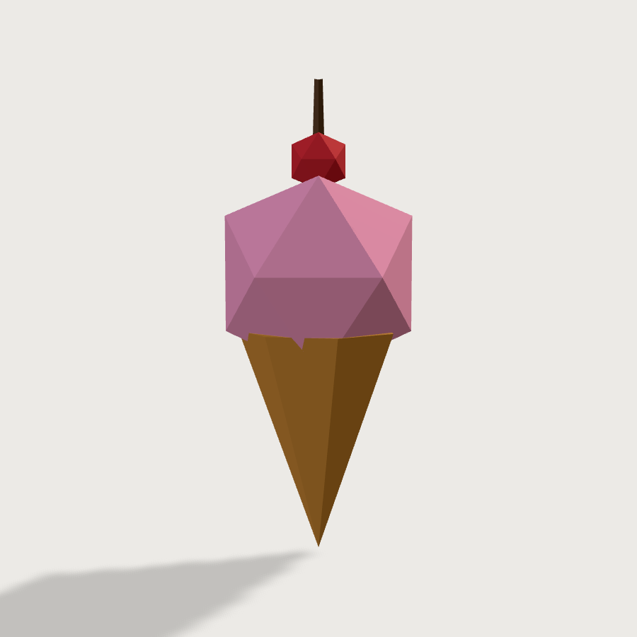 Ice Cream Cone low-poly 3D model, left render