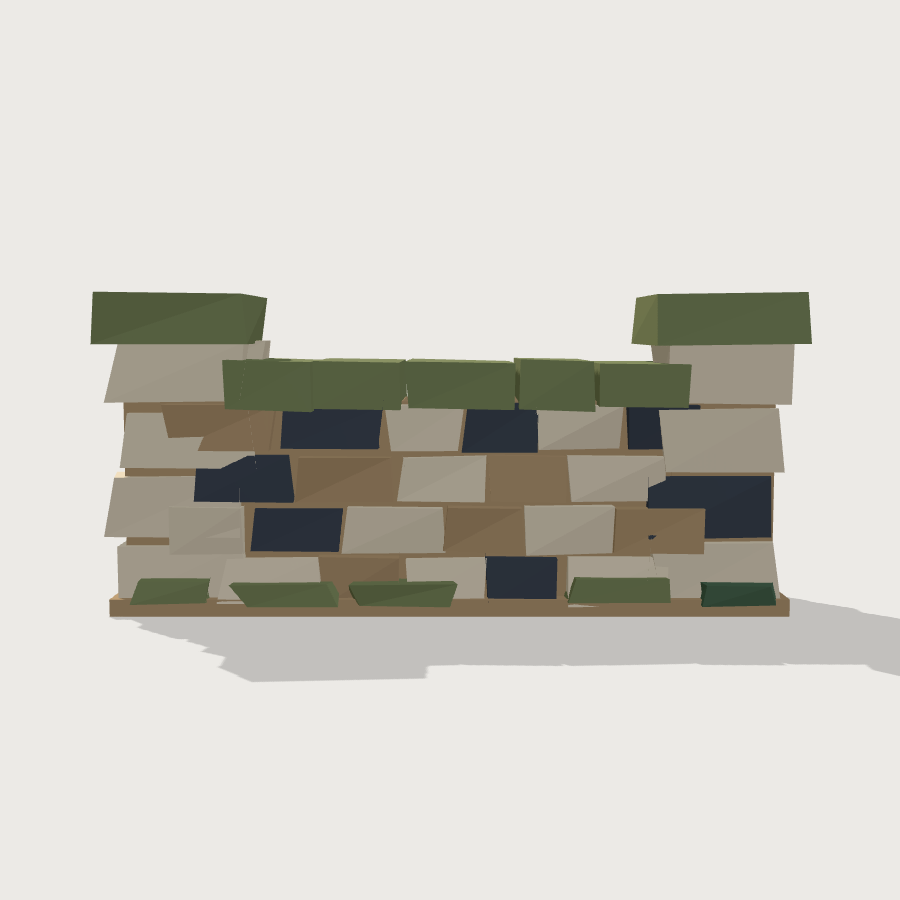 Low Stone Wall low-poly 3D model, back render