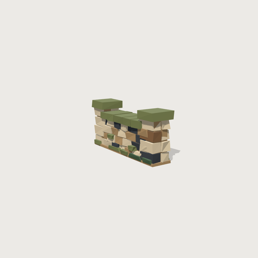 Low Stone Wall low-poly 3D model, detail render