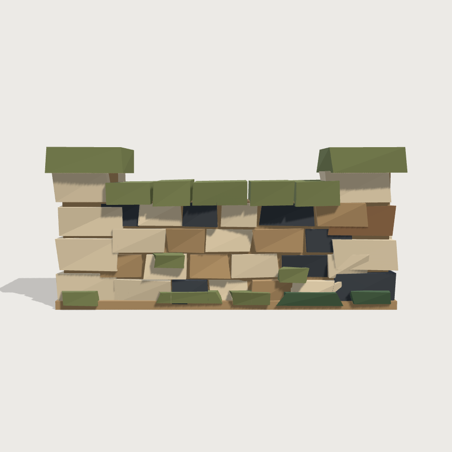 Low Stone Wall low-poly 3D model, front render