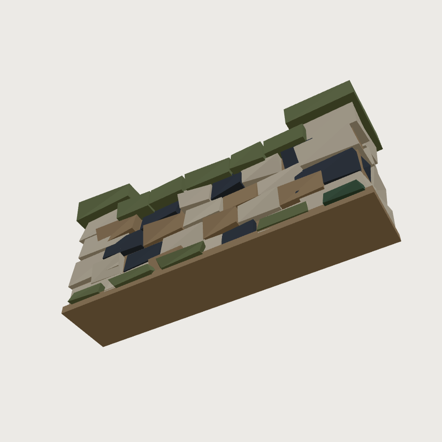 Low Stone Wall low-poly 3D model, low back render