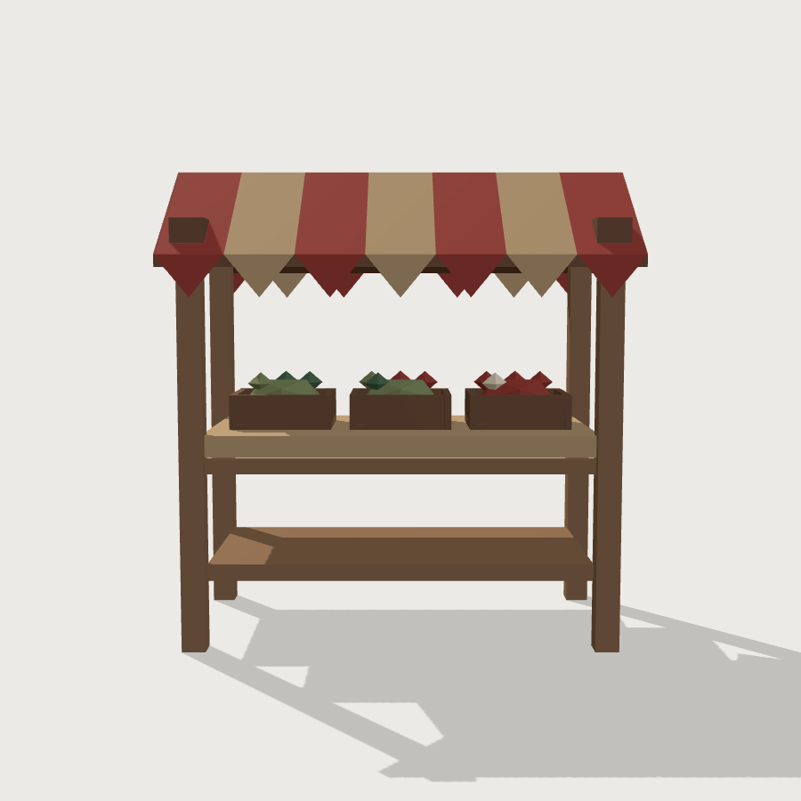 Market Stall low-poly 3D model, back render