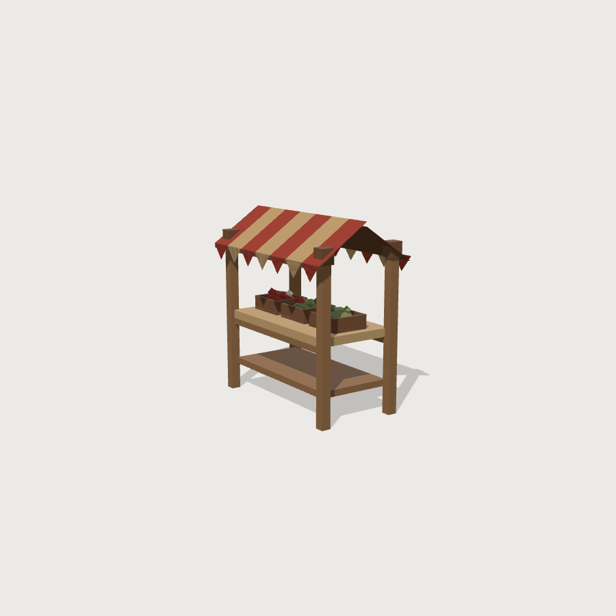 Market Stall low-poly 3D model, detail render