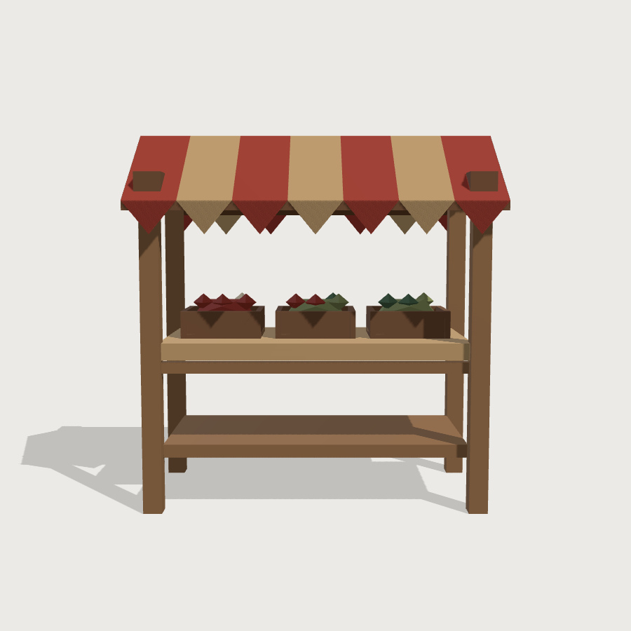 Market Stall low-poly 3D model, front render