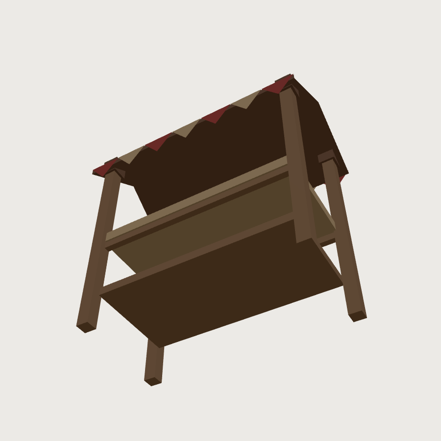 Market Stall low-poly 3D model, low back render
