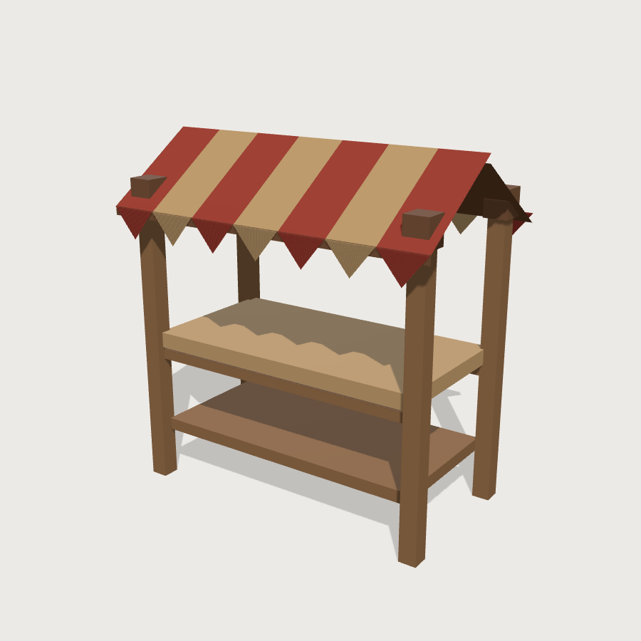 Market Stall low-poly 3D model, removed crates render