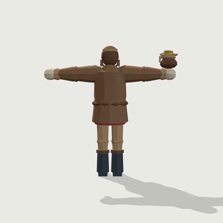 Merchant low-poly 3D model, back render