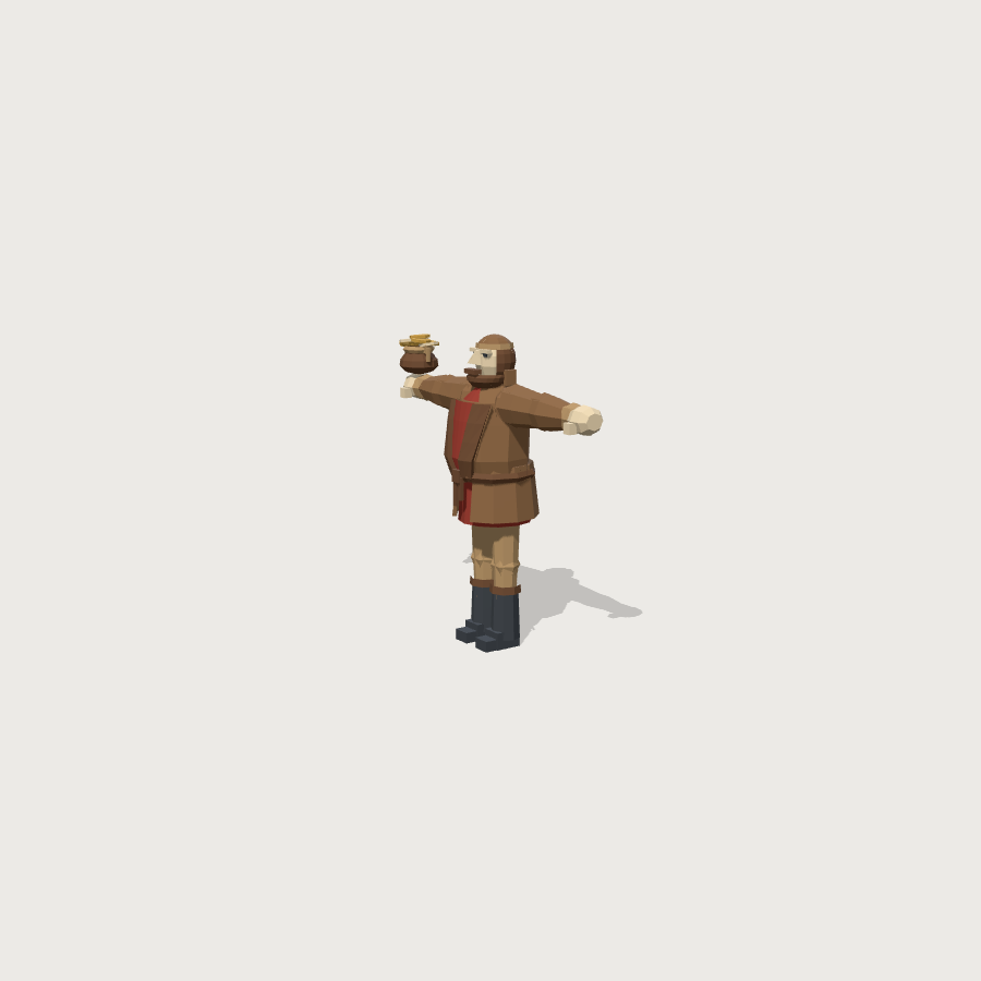 Merchant low-poly 3D model, detail render